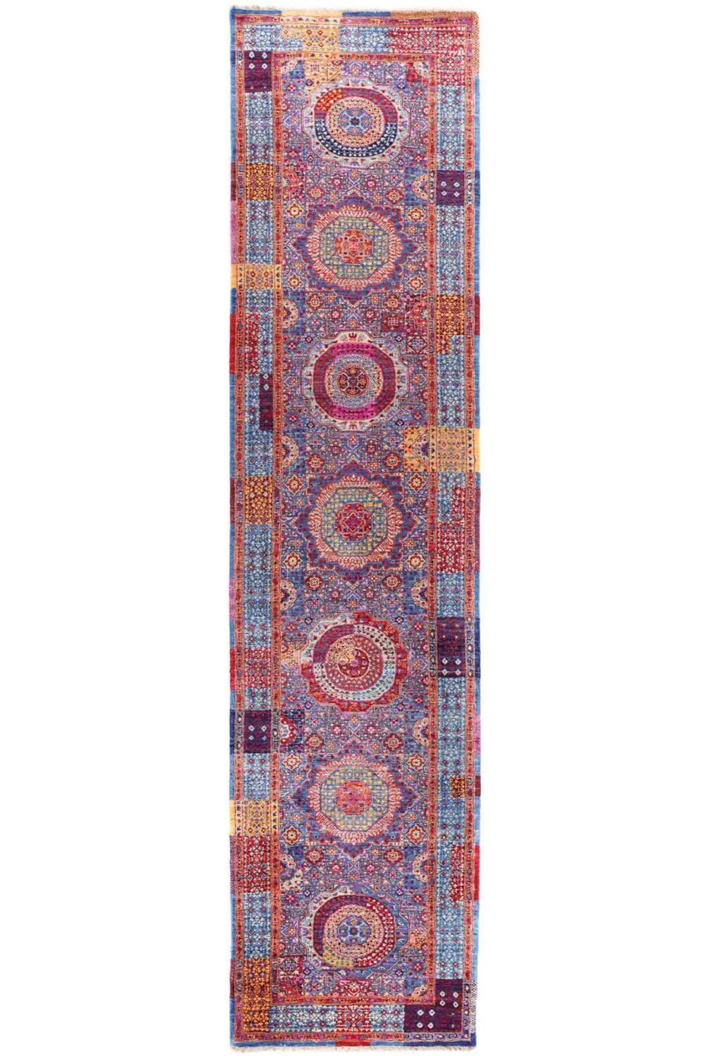 Luxury Memluk Design Hand-Knotted Runner Rug - 11.5x2.7 ft