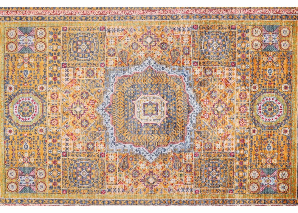 Luxury Memluk Gold and Beige Rug 5.7x9.4 ft Traditional Handknotted
