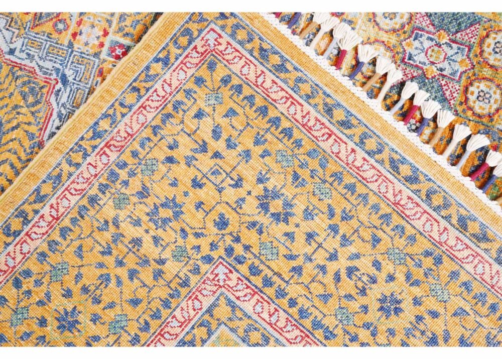 Luxury Memluk Gold and Beige Rug 5.7x9.4 ft Traditional Handknotted