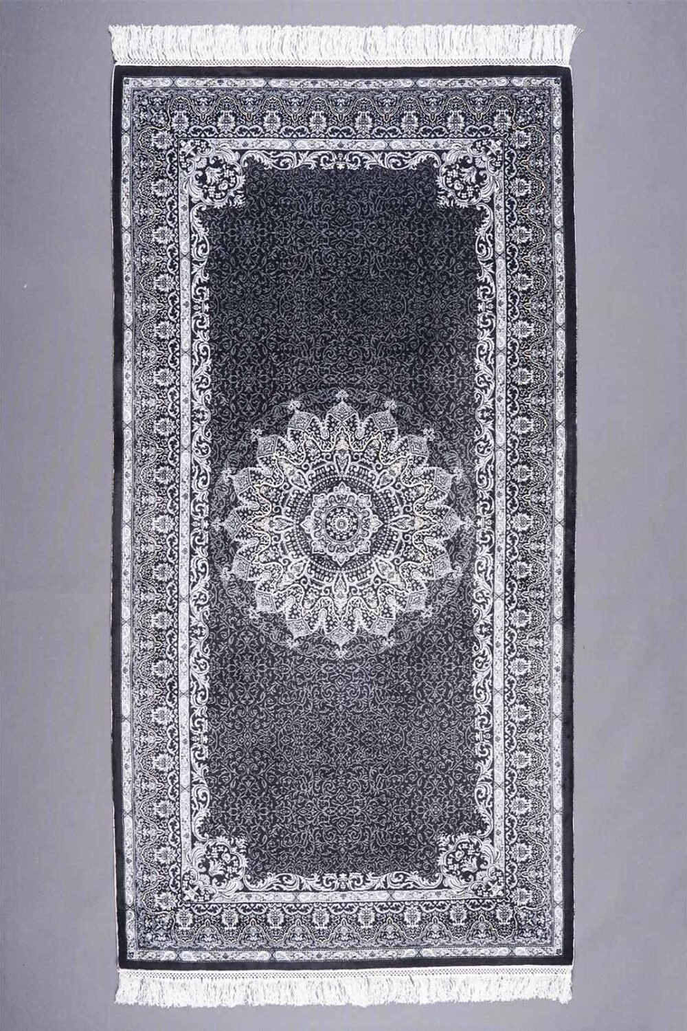 Medallion Premium Silk Black and White Rug 3x5 ft | Turkish Rugs