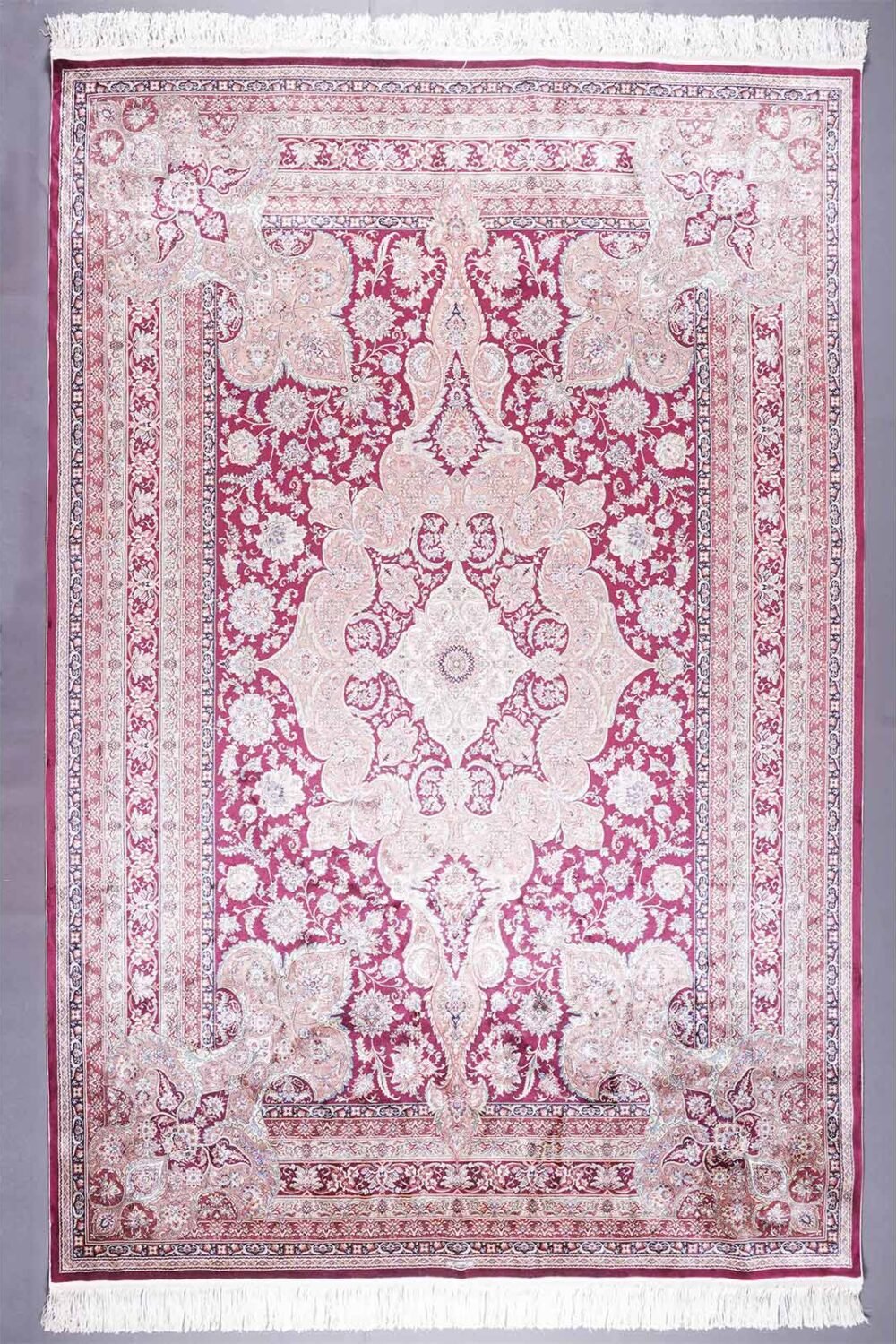 Medallion Red Floral Carpet for Living Room 9x6 ft - Rose Gold Bamboo-Silk