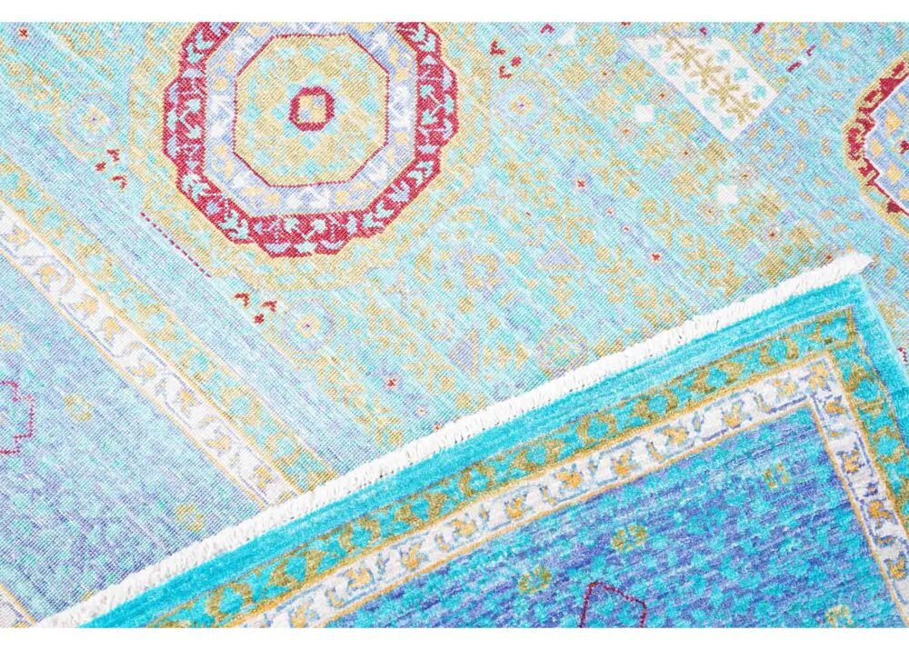 Memluk Blue and Green Area Rug Traditional Hand-knotted 8x5.6 ft