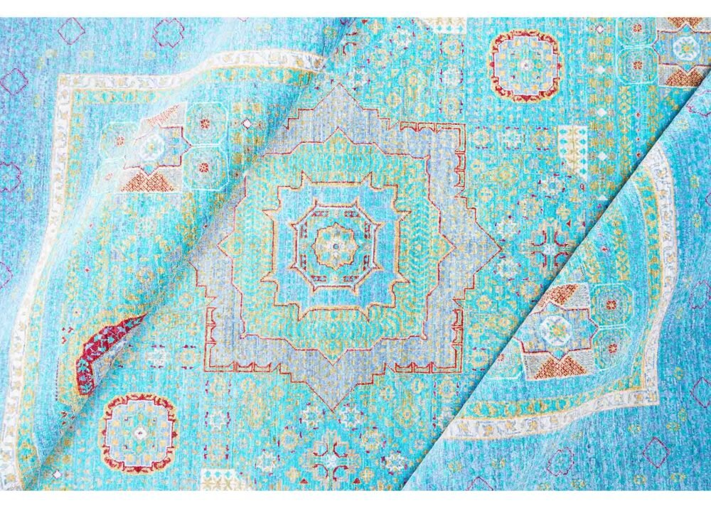Memluk Blue and Green Area Rug Traditional Hand-knotted 8x5.6 ft