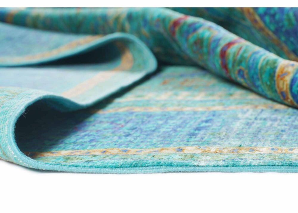 Memluk Traditional Blue and Green Rug 7.7x6 ft Hand-knotted