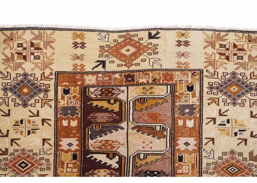 Milas Beige Area Rug 6x3 ft - Hand-Knotted Luxury Carpets for Living Room
