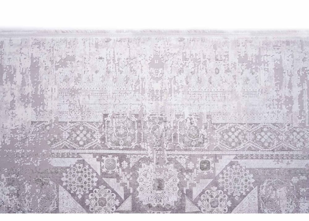 Modern Grey Rug Geometric Pattern Cotton/Bamboo 6.5x9.5 ft Memluk