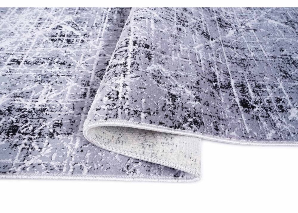 Modern Grey and Black Rug 4.9x2.6 ft Machine-Made Abstract Carpet