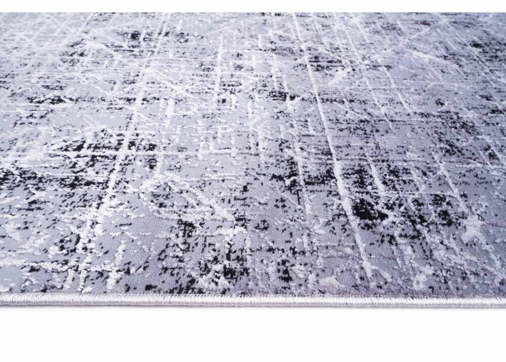 Modern Grey and Black Rug 4.9x2.6 ft Machine-Made Abstract Carpet
