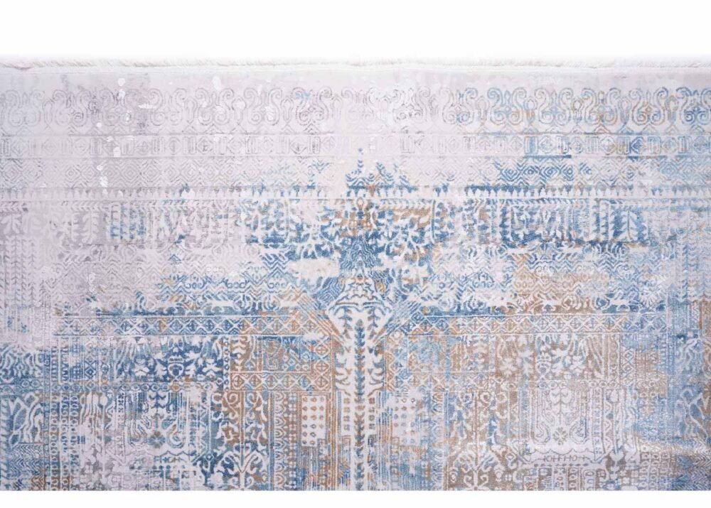 Modern Infinity Blue and Gray Area Rug, Cotton-Bamboo 6.5x9.5 ft