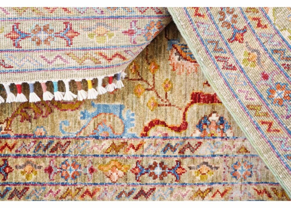 Modern Rugs for Living Room - Hand-Knotted Traditional Green & Orange Oriental Pattern 4x2.7 ft