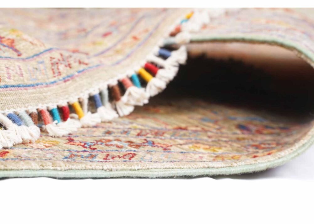 Modern Rugs for Living Room - Hand-Knotted Traditional Green & Orange Oriental Pattern 4x2.7 ft