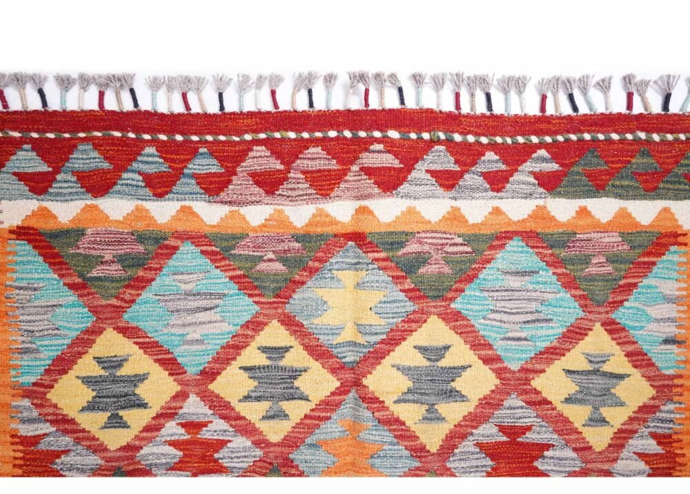 Multicolor Carpet Geometric Kayseri Kilim Handwoven with Wool 6.6x5 ft