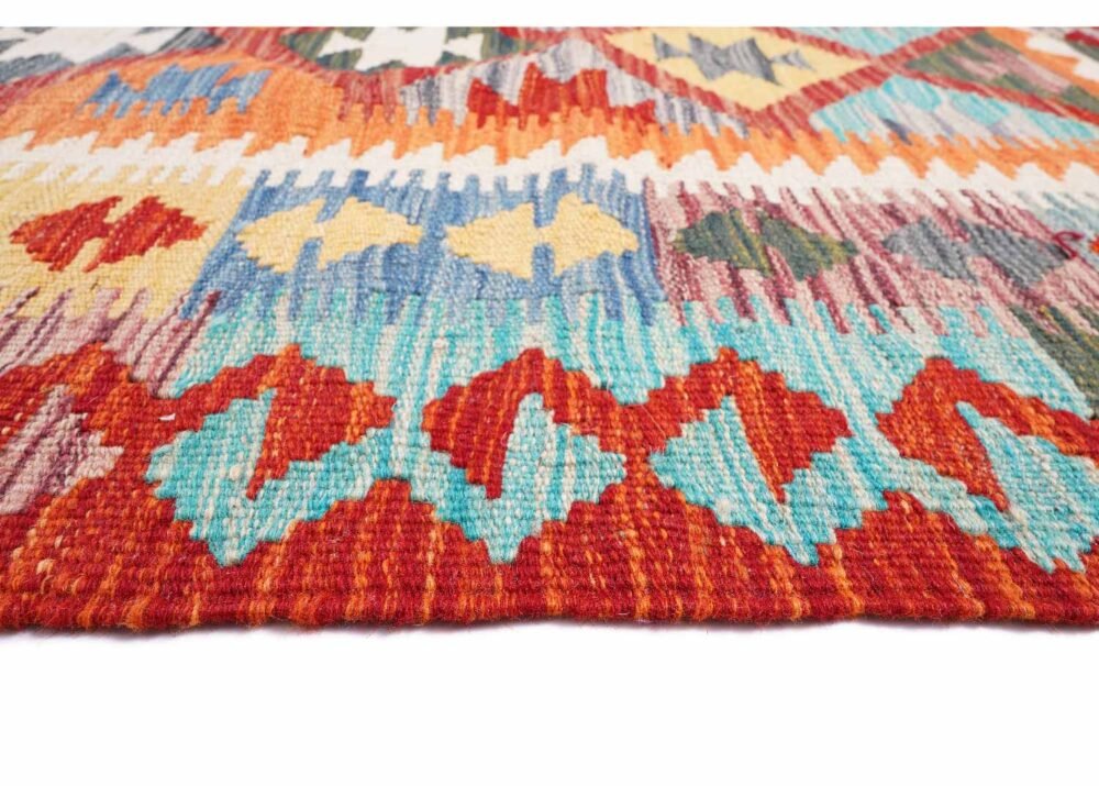 Multicolor Carpet Geometric Kayseri Kilim Handwoven with Wool 6.6x5 ft