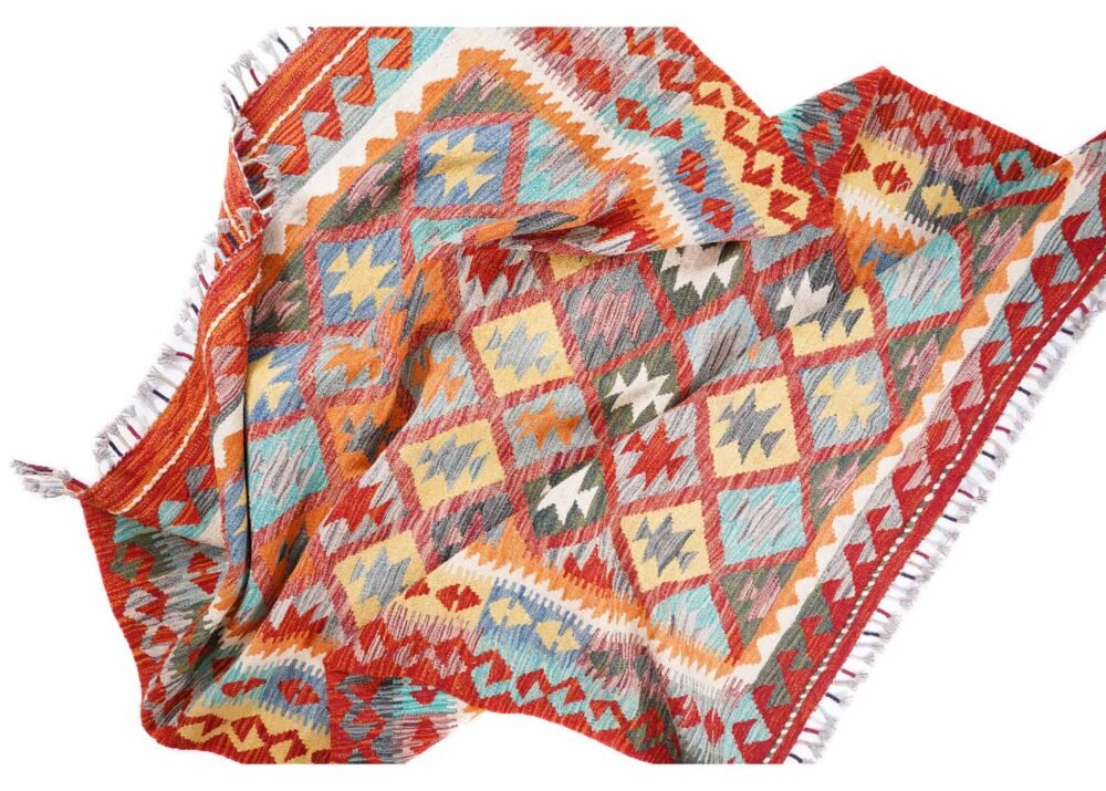 Multicolor Carpet Geometric Kayseri Kilim Handwoven with Wool 6.6x5 ft