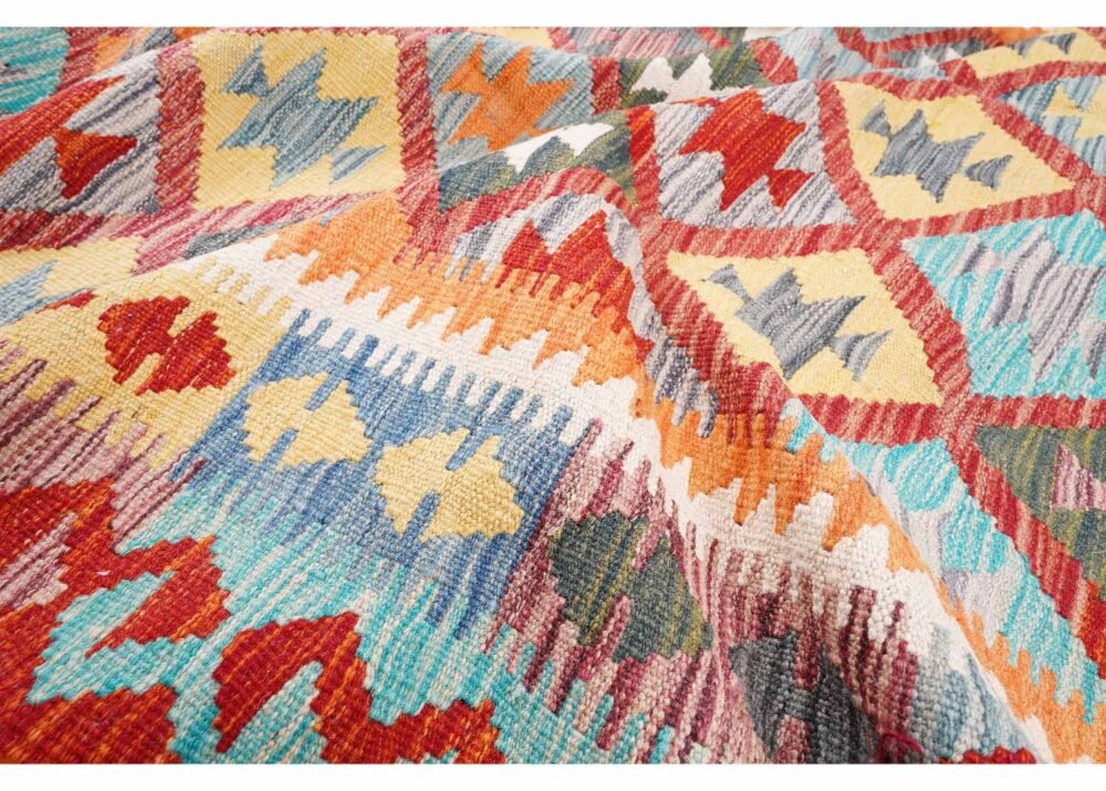 Multicolor Carpet Geometric Kayseri Kilim Handwoven with Wool 6.6x5 ft