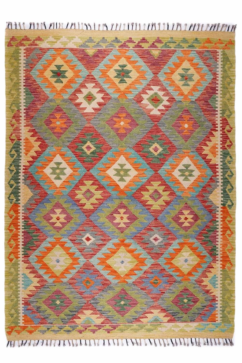 Neutral Rainbow Geometric Outdoor Rug Handwoven Kilim 6.6x5 ft