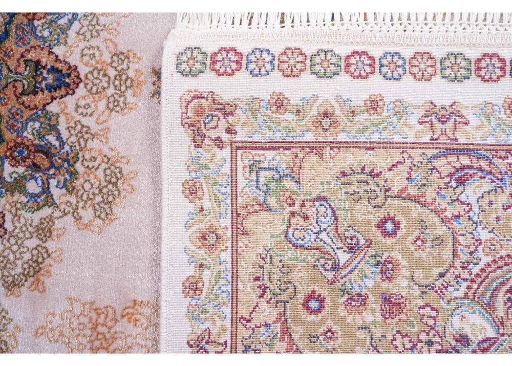 One-of-a-Kind Brown and Beige Rug Medallion Design 5x3 ft Bamboo-Silk