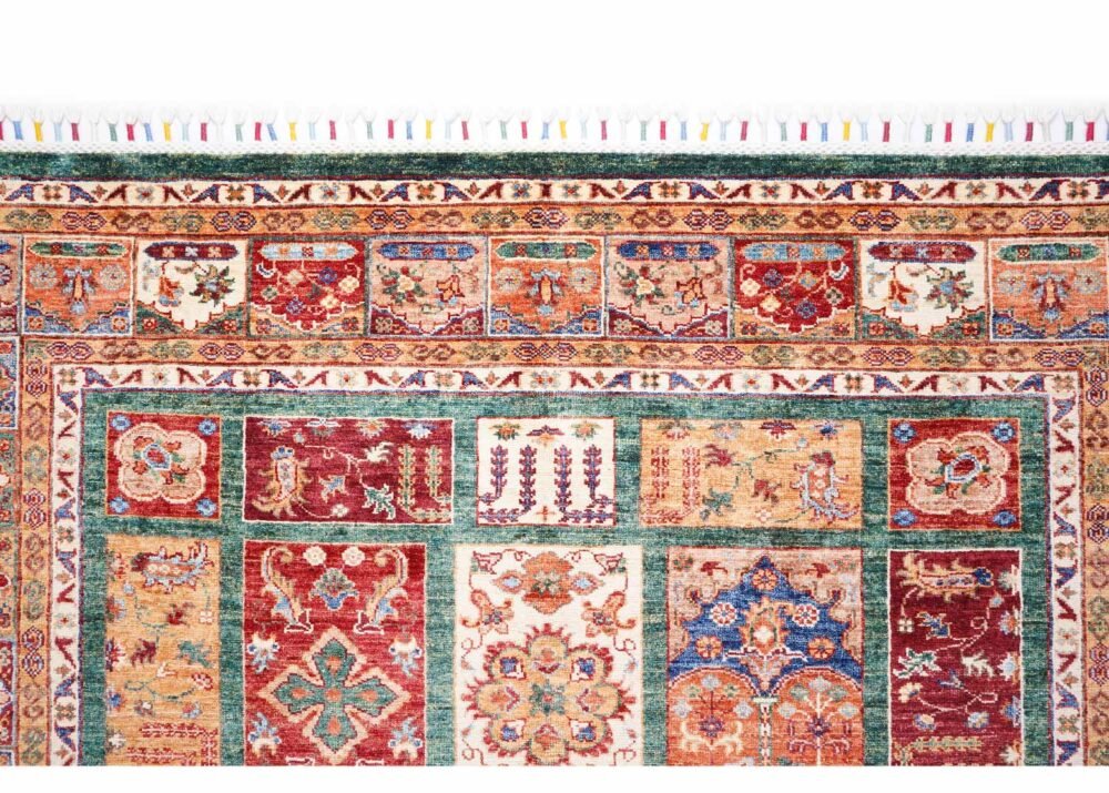 Orange-Green Checkered Wool Rug 7.8x5.7 Traditional 1001 Bilicik