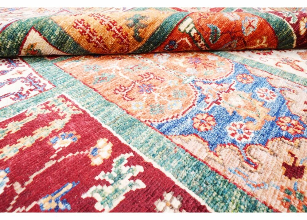 Orange-Green Checkered Wool Rug 7.8x5.7 Traditional 1001 Bilicik