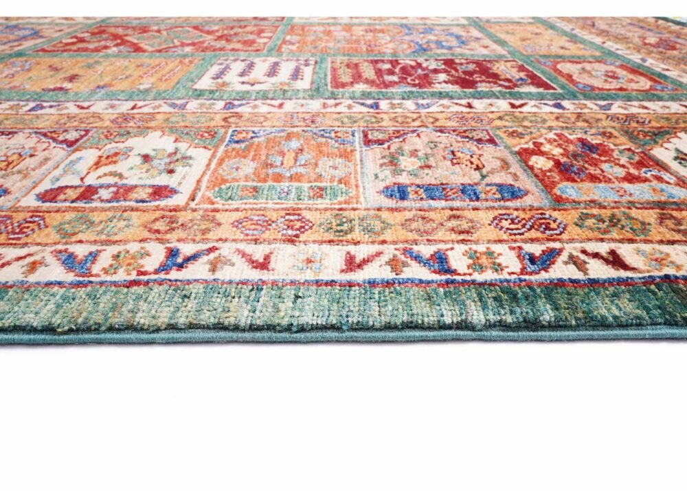 Orange-Green Checkered Wool Rug 7.8x5.7 Traditional 1001 Bilicik