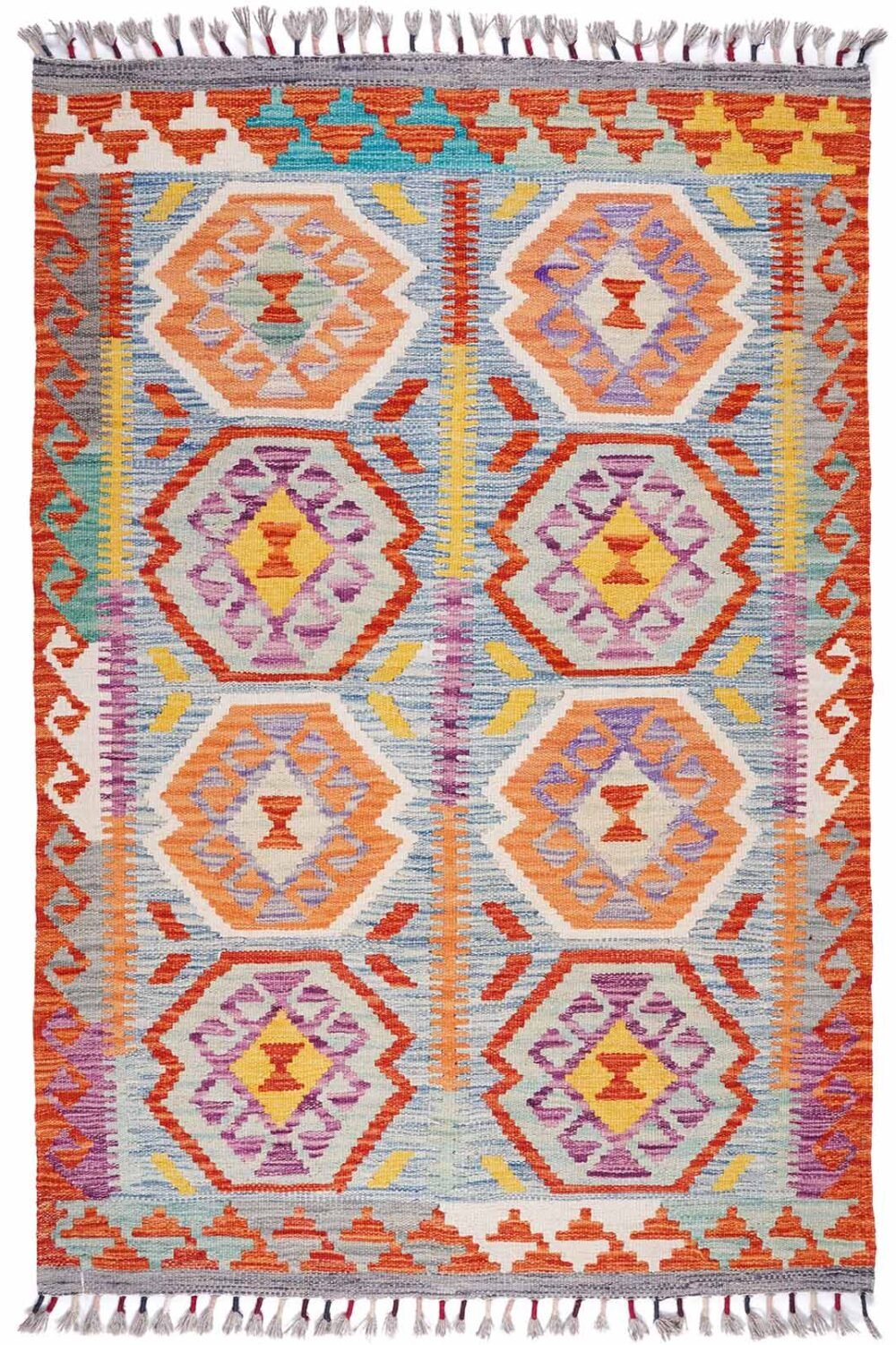 Orange-Yellow Rustic Farmhouse Area Rugs Handwoven Kilim 4.8x3 ft