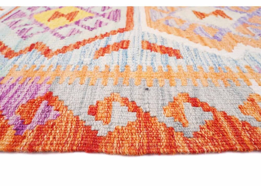 Orange-Yellow Rustic Farmhouse Area Rugs Handwoven Kilim 4.8x3 ft