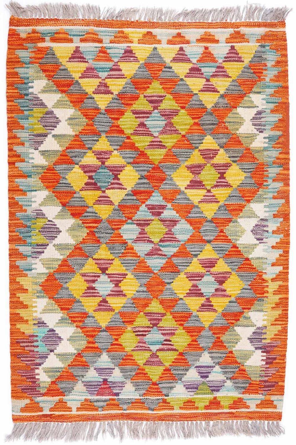 Orange and Yellow Rug Kilim Handwoven with Wool 4x2.8 ft