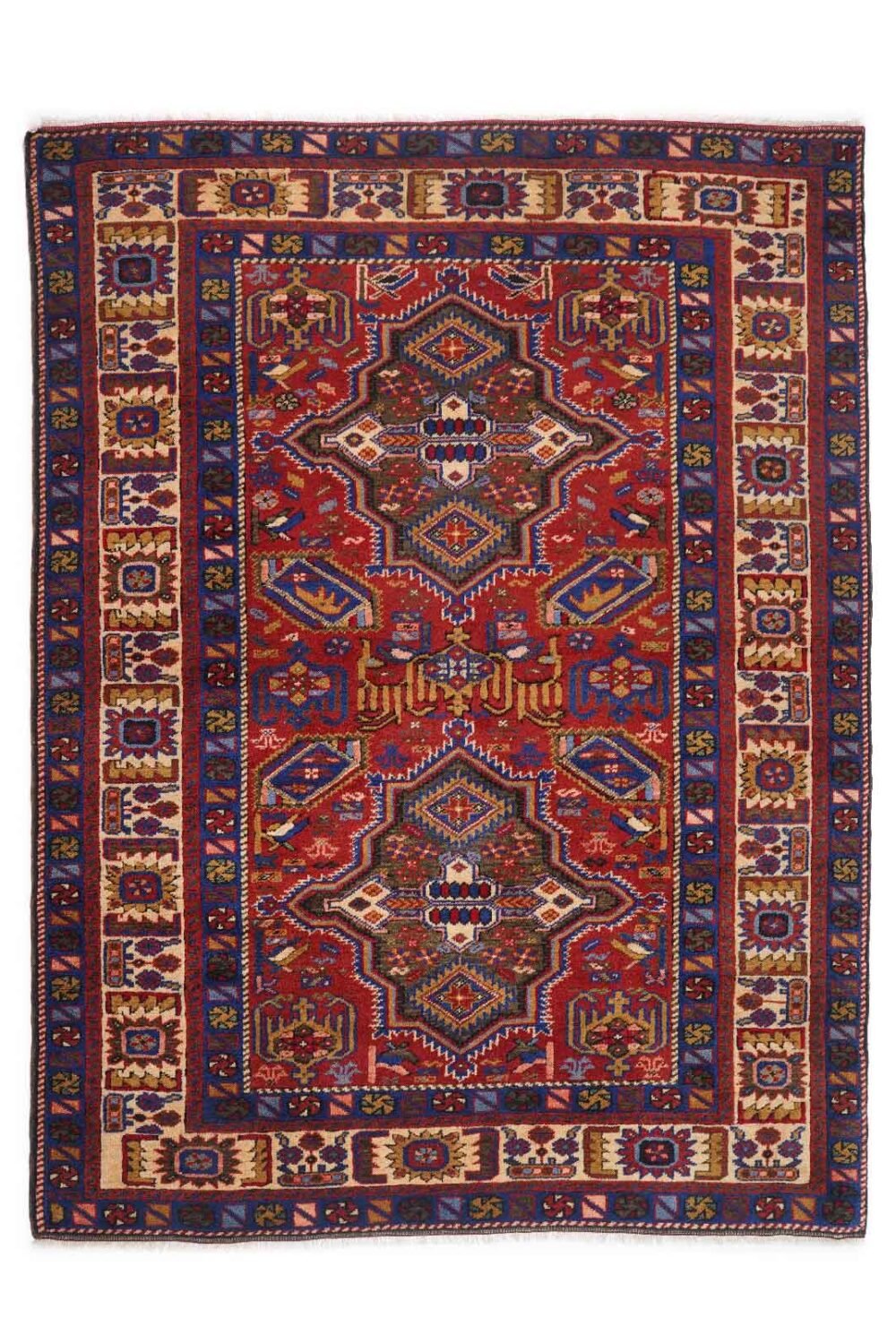 Oriental Rug Red and Blue Traditional Malatya 5.4x4.1 ft Hand-Knotted - Rug 1