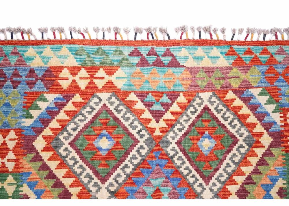 Prismatic Multicolor Area Rug Handwoven 6.8x5 ft Geometric Kilim