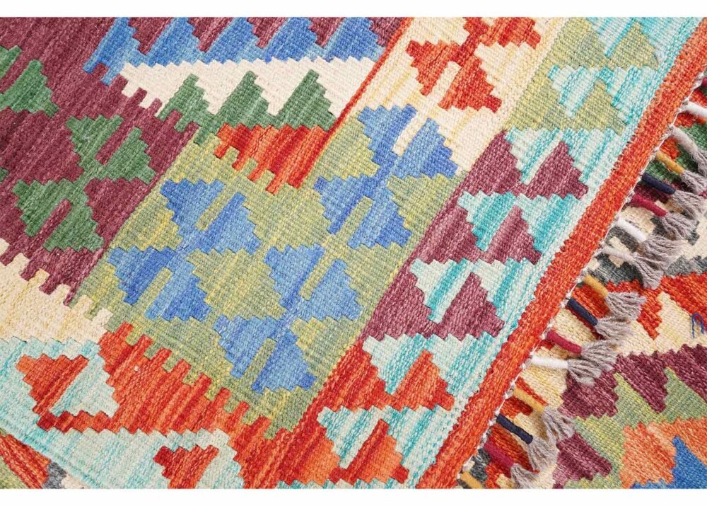 Prismatic Multicolor Area Rug Handwoven 6.8x5 ft Geometric Kilim
