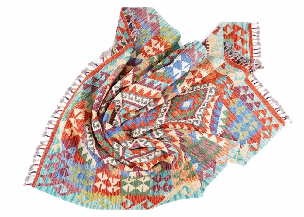 Prismatic Multicolor Area Rug Handwoven 6.8x5 ft Geometric Kilim