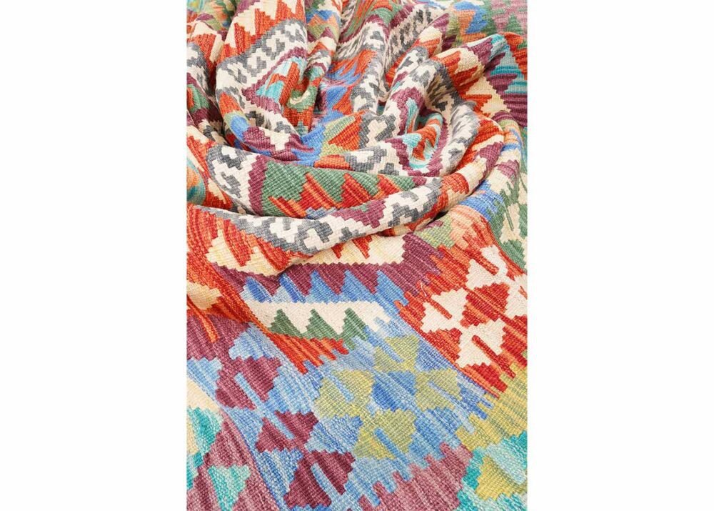 Prismatic Multicolor Area Rug Handwoven 6.8x5 ft Geometric Kilim