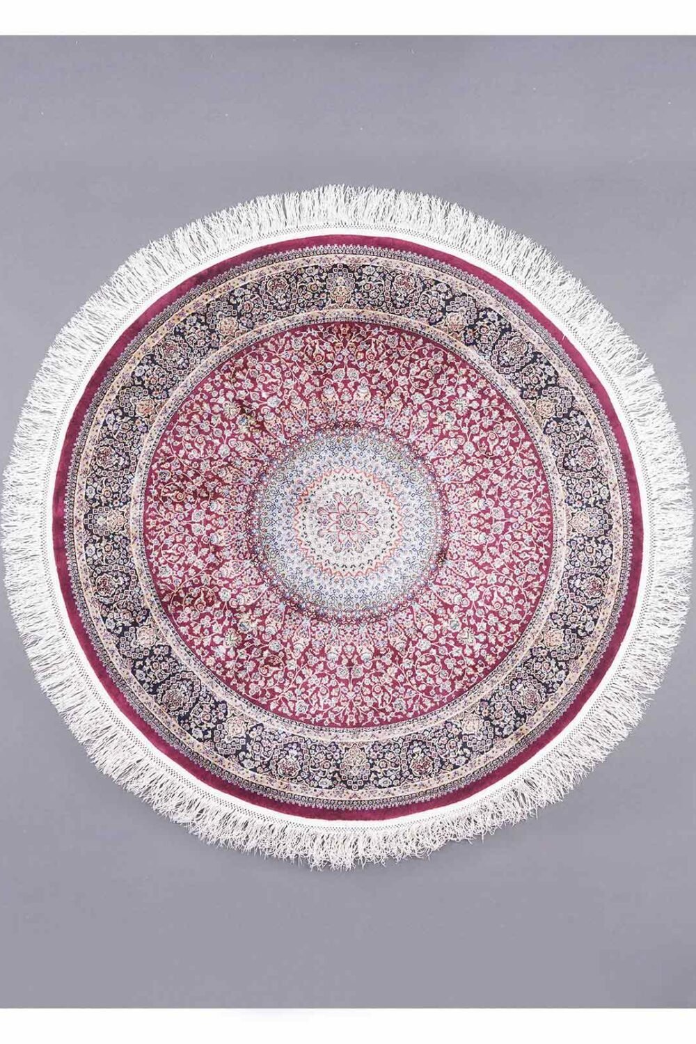 Red Silk Bamboo Medallion Round Rugs for Living Room 3x3 ft