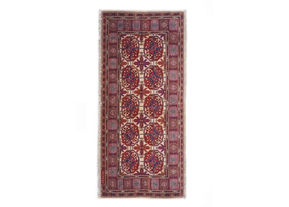 Red and Beige Wool Area Rugs Hand-Knotted Traditional Bokhara 4x1.8 ft - Rug 1