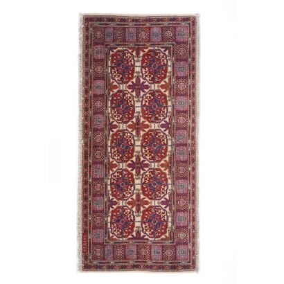 Red and Beige Wool Area Rugs Hand-Knotted Traditional Bokhara 4x1.8 ft - Rug 1