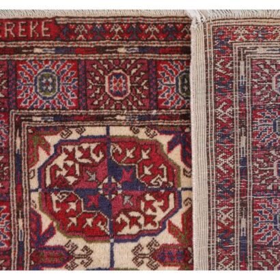 Red and Beige Wool Area Rugs Hand-Knotted Traditional Bokhara 4x1.8 ft - Rug 1