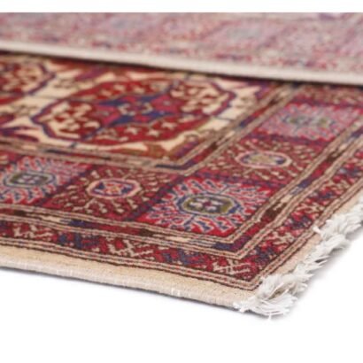 Red and Beige Wool Area Rugs Hand-Knotted Traditional Bokhara 4x1.8 ft - Rug 1