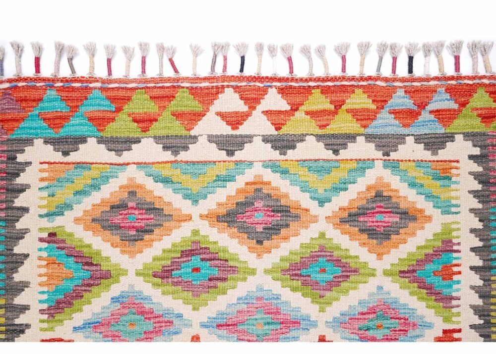 Red and Green Outdoor Rug Wool Kilim Handwoven 4.7x3 ft