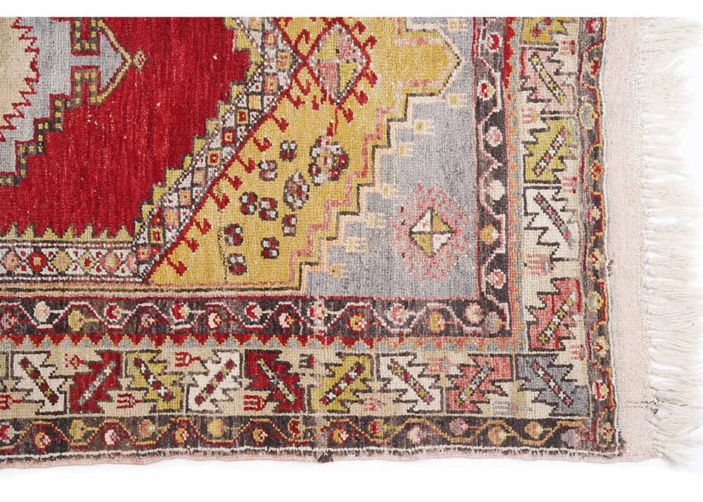 Semi Old Heriz Rug 3x6 ft Hand-Knotted Red and Gold Carpet