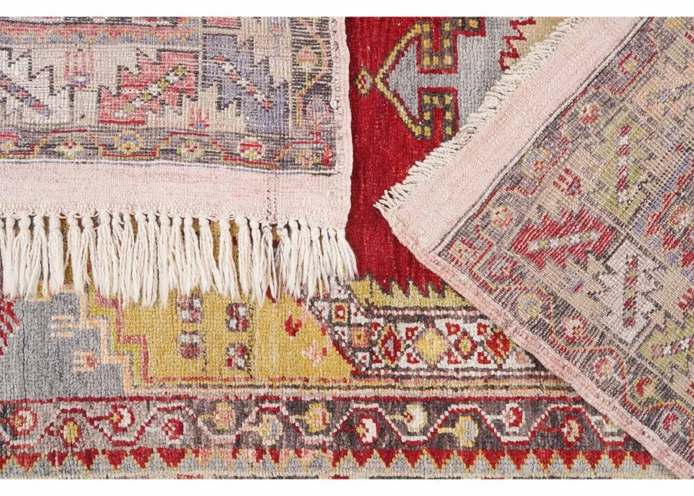 Semi Old Heriz Rug 3x6 ft Hand-Knotted Red and Gold Carpet