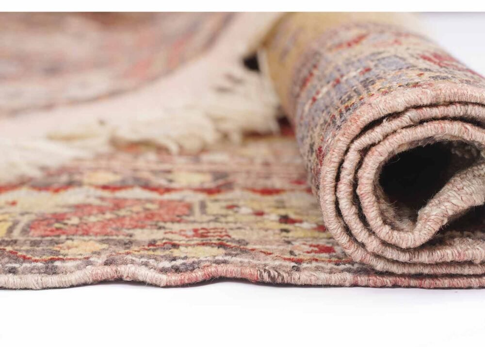 Semi Old Heriz Rug 3x6 ft Hand-Knotted Red and Gold Carpet
