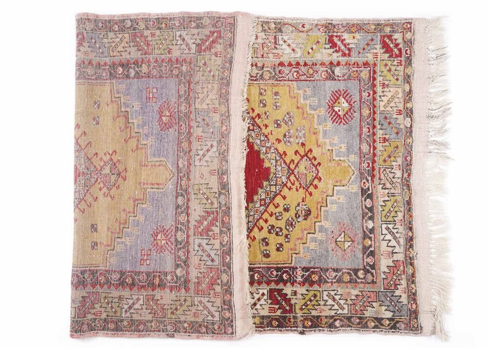 Semi Old Heriz Rug 3x6 ft Hand-Knotted Red and Gold Carpet