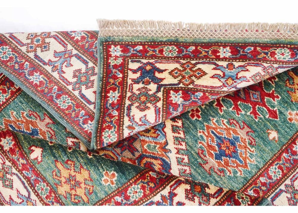 Sherwan Red and Green Traditional Rug Handknotted Oriental 4x3 ft