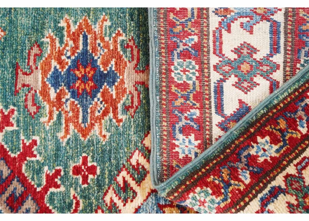 Sherwan Red and Green Traditional Rug Handknotted Oriental 4x3 ft