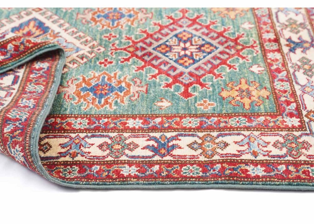 Sherwan Red and Green Traditional Rug Handknotted Oriental 4x3 ft