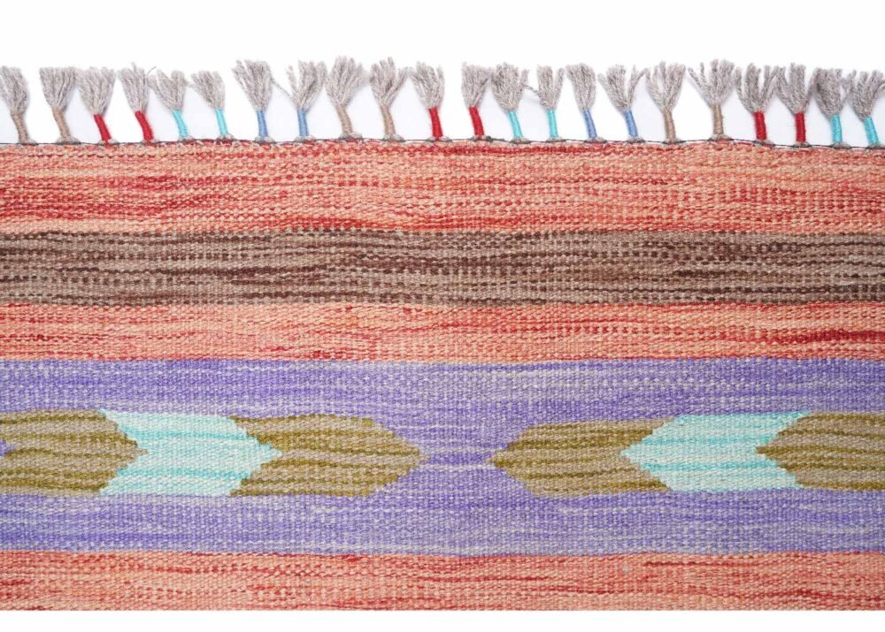 Simple Hand Woven Wool Carpet Usak Kilim 4x2.5 ft Rainbow