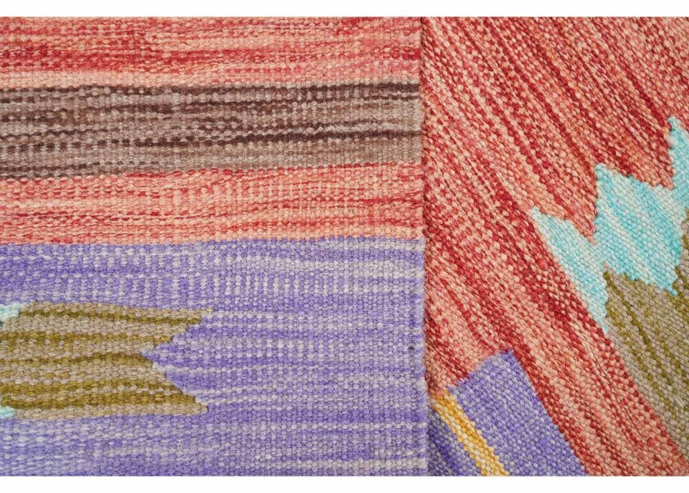 Simple Hand Woven Wool Carpet Usak Kilim 4x2.5 ft Rainbow