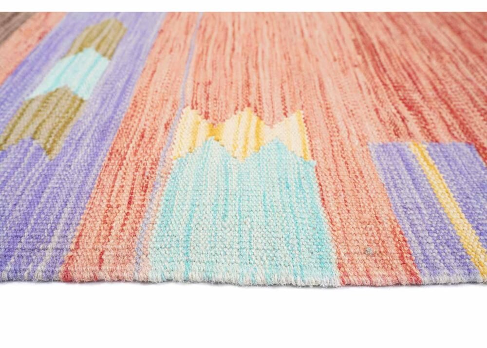 Simple Hand Woven Wool Carpet Usak Kilim 4x2.5 ft Rainbow