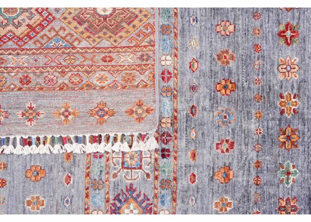 Striped Pattern Grey Orange Rug 6.8x5 ft Traditional Horcun