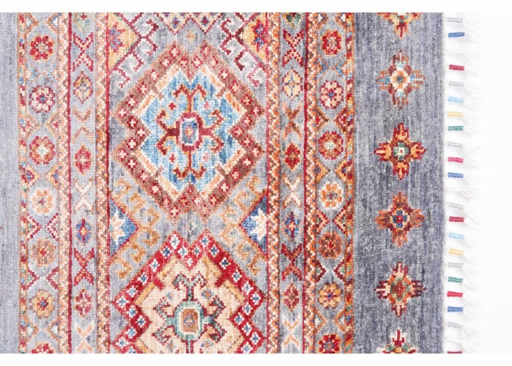 Striped Pattern Grey Orange Rug 6.8x5 ft Traditional Horcun